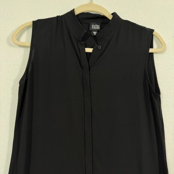 Eileen Fisher 100% Silk Hidden Button-Down Black Sleeveless Maxi Dress - Picture 5 of 6